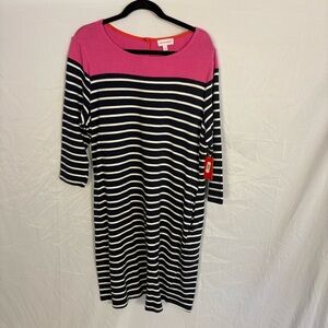 Molly & Isadora Pink, Navy, and WhiteStriped Long Sleeve Dress NWT Sz 1X